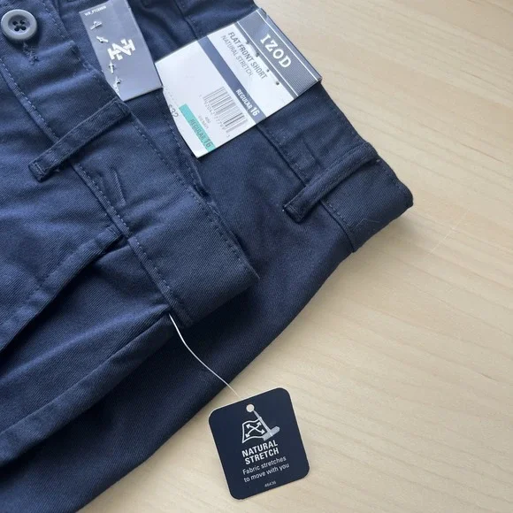 IZOD Flat Front Shorts Boys Size 16 Navy Blue Natural Stretch School Uniform 2pk - Picture 6 of 6